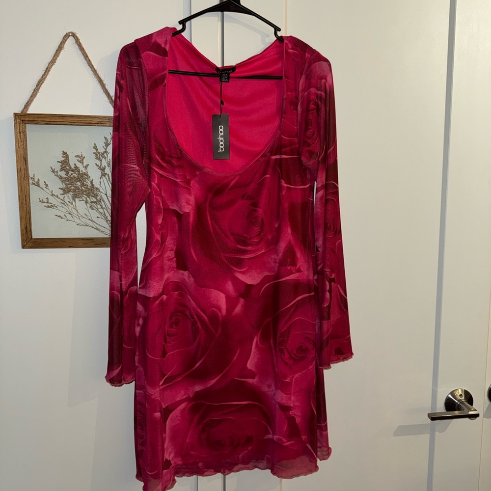 Vibrant Pink Rose Dress - Boohoo Brand New